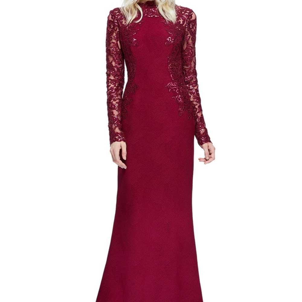 Tadashi Shoji Falicity Maroon Wine Burgundy Red Gown Dress 4 Small